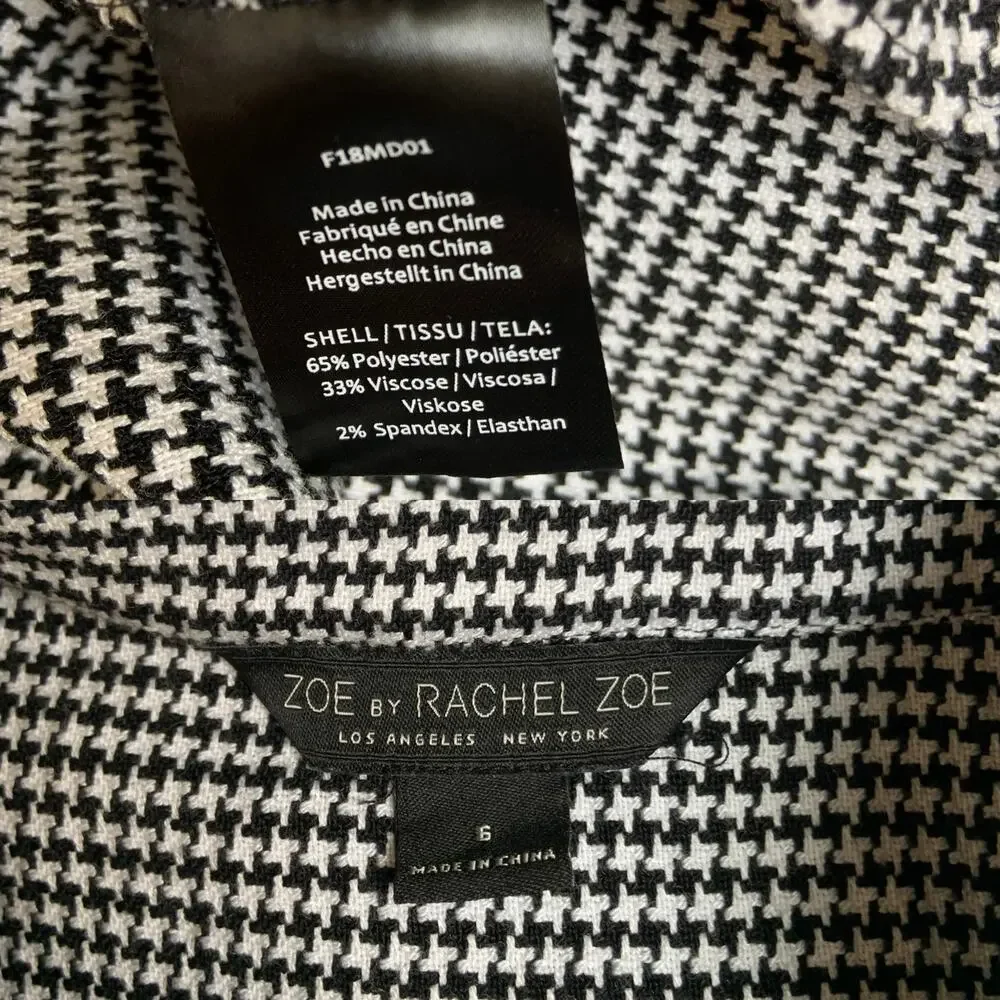 Rachel Zoe Black & White Shepherds check Flutter Sleeve Aline Dress Women's 6 - Picture 12 of 12
